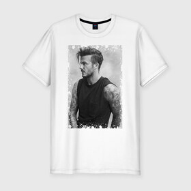 Мужская футболка премиум с принтом David Beckham (retro style) в Тюмени, 92% хлопок, 8% лайкра | приталенный силуэт, круглый вырез ворота, длина до линии бедра, короткий рукав | david beckham | retro style | англия | дэвид бекхэм | лига чемпионов | мадрид | мю | реал | футбол