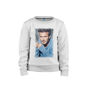 Детский свитшот хлопок с принтом David Beckham (retro style) в Тюмени, 100% хлопок | круглый вырез горловины, эластичные манжеты, пояс и воротник | Тематика изображения на принте: david beckham | retro style | англия | дэвид бекхэм | лига чемпионов | мадрид | мю | реал | футбол