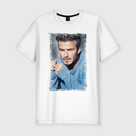 Мужская футболка премиум с принтом David Beckham (retro style) в Тюмени, 92% хлопок, 8% лайкра | приталенный силуэт, круглый вырез ворота, длина до линии бедра, короткий рукав | david beckham | retro style | англия | дэвид бекхэм | лига чемпионов | мадрид | мю | реал | футбол