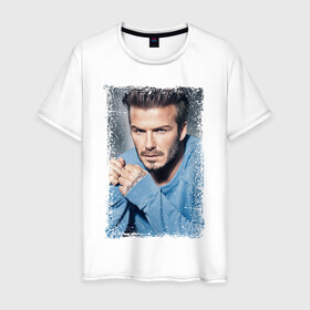 Мужская футболка хлопок с принтом David Beckham (retro style) в Тюмени, 100% хлопок | прямой крой, круглый вырез горловины, длина до линии бедер, слегка спущенное плечо. | david beckham | retro style | англия | дэвид бекхэм | лига чемпионов | мадрид | мю | реал | футбол