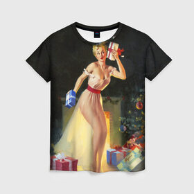 Женская футболка 3D с принтом Pin up в Тюмени, 100% полиэфир ( синтетическое хлопкоподобное полотно) | прямой крой, круглый вырез горловины, длина до линии бедер | america | pin up | retro | винтаж | пин ап | ретро
