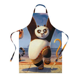 Фартук 3D с принтом Кунг фу панда в Тюмени, 100% полиэстер | общий размер — 65 х 85 см, ширина нагрудника — 26 см, горловина — 53 см, длина завязок — 54 см, общий обхват в поясе — 173 см. Принт на завязках и на горловине наносится с двух сторон, на основной части фартука — только с внешней стороны | kung fu | kung fu panda | panda | кунг фу | кунг фу панда | кунгфу | панда. кунг фу | по