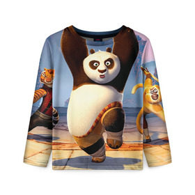 Детский лонгслив 3D с принтом Кунг фу панда в Тюмени, 100% полиэстер | длинные рукава, круглый вырез горловины, полуприлегающий силуэт
 | kung fu | kung fu panda | panda | кунг фу | кунг фу панда | кунгфу | панда. кунг фу | по