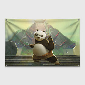 Флаг-баннер с принтом Кунг фу панда в Тюмени, 100% полиэстер | размер 67 х 109 см, плотность ткани — 95 г/м2; по краям флага есть четыре люверса для крепления | kung fu | kung fu panda | panda | кунг фу | кунг фу панда | кунгфу | панда. кунг фу | по