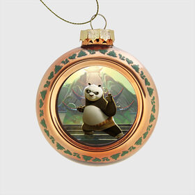 Стеклянный ёлочный шар с принтом Кунг фу панда в Тюмени, Стекло | Диаметр: 80 мм | Тематика изображения на принте: kung fu | kung fu panda | panda | кунг фу | кунг фу панда | кунгфу | панда. кунг фу | по