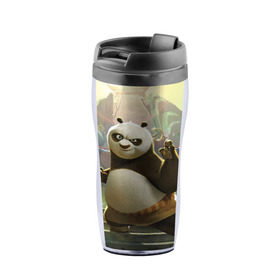 Термокружка-непроливайка с принтом Кунг фу панда в Тюмени, внутренняя часть — пищевой пластик, наружная часть — прозрачный пластик, между ними — полиграфическая вставка с рисунком | объем — 350 мл, герметичная крышка | kung fu | kung fu panda | panda | кунг фу | кунг фу панда | кунгфу | панда. кунг фу | по