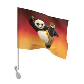 Флаг для автомобиля с принтом Кунг фу панда в Тюмени, 100% полиэстер | Размер: 30*21 см | kung fu | kung fu panda | panda | кунг фу | кунг фу панда | кунгфу | панда. кунг фу | по