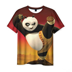 Мужская футболка 3D с принтом Кунг фу панда в Тюмени, 100% полиэфир | прямой крой, круглый вырез горловины, длина до линии бедер | kung fu | kung fu panda | panda | кунг фу | кунг фу панда | кунгфу | панда. кунг фу | по
