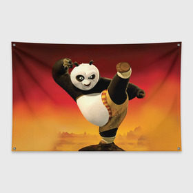 Флаг-баннер с принтом Кунг фу панда в Тюмени, 100% полиэстер | размер 67 х 109 см, плотность ткани — 95 г/м2; по краям флага есть четыре люверса для крепления | kung fu | kung fu panda | panda | кунг фу | кунг фу панда | кунгфу | панда. кунг фу | по