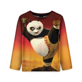 Детский лонгслив 3D с принтом Кунг фу панда в Тюмени, 100% полиэстер | длинные рукава, круглый вырез горловины, полуприлегающий силуэт
 | Тематика изображения на принте: kung fu | kung fu panda | panda | кунг фу | кунг фу панда | кунгфу | панда. кунг фу | по