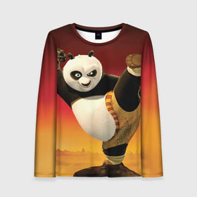 Женский лонгслив 3D с принтом Кунг фу панда в Тюмени, 100% полиэстер | длинные рукава, круглый вырез горловины, полуприлегающий силуэт | kung fu | kung fu panda | panda | кунг фу | кунг фу панда | кунгфу | панда. кунг фу | по