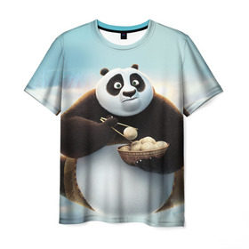 Мужская футболка 3D с принтом Кунг фу панда в Тюмени, 100% полиэфир | прямой крой, круглый вырез горловины, длина до линии бедер | панда