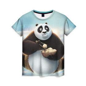 Женская футболка 3D с принтом Кунг фу панда в Тюмени, 100% полиэфир ( синтетическое хлопкоподобное полотно) | прямой крой, круглый вырез горловины, длина до линии бедер | панда