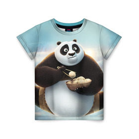 Детская футболка 3D с принтом Кунг фу панда в Тюмени, 100% гипоаллергенный полиэфир | прямой крой, круглый вырез горловины, длина до линии бедер, чуть спущенное плечо, ткань немного тянется | Тематика изображения на принте: панда