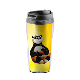 Термокружка-непроливайка с принтом Кунг фу панда в Тюмени, внутренняя часть — пищевой пластик, наружная часть — прозрачный пластик, между ними — полиграфическая вставка с рисунком | объем — 350 мл, герметичная крышка | kung fu | kung fu panda | panda | кунг фу | кунг фу панда | кунгфу | панда. кунг фу | по