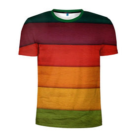 Мужская футболка 3D спортивная с принтом Colored fence в Тюмени, 100% полиэстер с улучшенными характеристиками | приталенный силуэт, круглая горловина, широкие плечи, сужается к линии бедра | color | полосочки | цвет