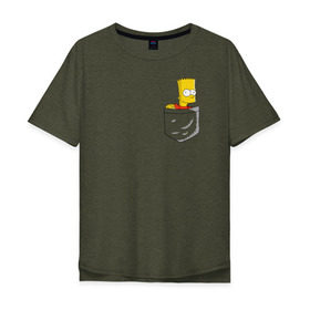 Мужская футболка хлопок Oversize с принтом Карманный Барт в Тюмени, 100% хлопок | свободный крой, круглый ворот, “спинка” длиннее передней части | Тематика изображения на принте: карманный барт pocket bart simpson homer симп