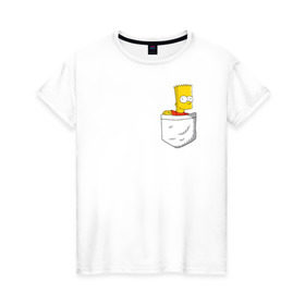 Женская футболка хлопок с принтом Карманный Барт в Тюмени, 100% хлопок | прямой крой, круглый вырез горловины, длина до линии бедер, слегка спущенное плечо | Тематика изображения на принте: карманный барт pocket bart simpson homer симп