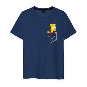 Мужская футболка хлопок с принтом Карманный Барт в Тюмени, 100% хлопок | прямой крой, круглый вырез горловины, длина до линии бедер, слегка спущенное плечо. | карманный барт pocket bart simpson homer симп