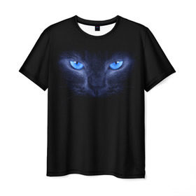 Мужская футболка 3D с принтом Кошка с голубыми глазами в Тюмени, 100% полиэфир | прямой крой, круглый вырез горловины, длина до линии бедер | Тематика изображения на принте: глаза | кот | синий