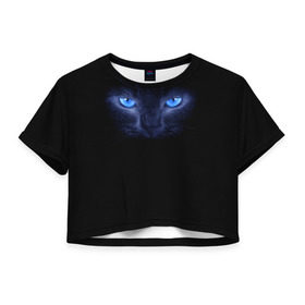 Женская футболка 3D укороченная с принтом Кошка с голубыми глазами в Тюмени, 100% полиэстер | круглая горловина, длина футболки до линии талии, рукава с отворотами | глаза | кот | синий