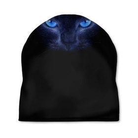 Шапка 3D с принтом Кошка с голубыми глазами в Тюмени, 100% полиэстер | универсальный размер, печать по всей поверхности изделия | Тематика изображения на принте: глаза | кот | синий