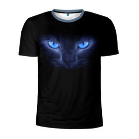 Мужская футболка 3D спортивная с принтом Кошка с голубыми глазами в Тюмени, 100% полиэстер с улучшенными характеристиками | приталенный силуэт, круглая горловина, широкие плечи, сужается к линии бедра | глаза | кот | синий