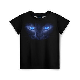 Детская футболка 3D с принтом Кошка с голубыми глазами в Тюмени, 100% гипоаллергенный полиэфир | прямой крой, круглый вырез горловины, длина до линии бедер, чуть спущенное плечо, ткань немного тянется | глаза | кот | синий