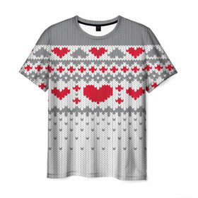 Мужская футболка 3D с принтом Сердечки в Тюмени, 100% полиэфир | прямой крой, круглый вырез горловины, длина до линии бедер | вязанье | любовь | свитр | сердечки