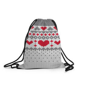Рюкзак-мешок 3D с принтом Сердечки в Тюмени, 100% полиэстер | плотность ткани — 200 г/м2, размер — 35 х 45 см; лямки — толстые шнурки, застежка на шнуровке, без карманов и подкладки | вязанье | любовь | свитр | сердечки