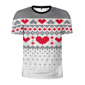 Мужская футболка 3D спортивная с принтом Сердечки в Тюмени, 100% полиэстер с улучшенными характеристиками | приталенный силуэт, круглая горловина, широкие плечи, сужается к линии бедра | вязанье | любовь | свитр | сердечки