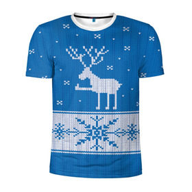 Мужская футболка 3D спортивная с принтом Олень - класс в Тюмени, 100% полиэстер с улучшенными характеристиками | приталенный силуэт, круглая горловина, широкие плечи, сужается к линии бедра | зима | новый год | олень | снег | снежинки