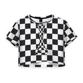 Женская футболка 3D укороченная с принтом Ферзь в Тюмени, 100% полиэстер | круглая горловина, длина футболки до линии талии, рукава с отворотами | клетки | ферзь | шахматная доска | шахматы