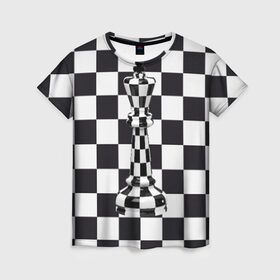 Женская футболка 3D с принтом Ферзь в Тюмени, 100% полиэфир ( синтетическое хлопкоподобное полотно) | прямой крой, круглый вырез горловины, длина до линии бедер | клетки | ферзь | шахматная доска | шахматы