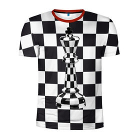 Мужская футболка 3D спортивная с принтом Ферзь в Тюмени, 100% полиэстер с улучшенными характеристиками | приталенный силуэт, круглая горловина, широкие плечи, сужается к линии бедра | Тематика изображения на принте: клетки | ферзь | шахматная доска | шахматы