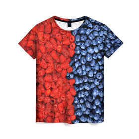 Женская футболка 3D с принтом Ягодка в Тюмени, 100% полиэфир ( синтетическое хлопкоподобное полотно) | прямой крой, круглый вырез горловины, длина до линии бедер | клубника | малина | черника | ягода | ягодка | ягодный