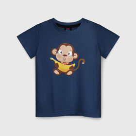 Детская футболка хлопок с принтом Обезьянка с бананом в Тюмени, 100% хлопок | круглый вырез горловины, полуприлегающий силуэт, длина до линии бедер | 2016 | год | зима | мартышка | новогодний | новый | обезьяна | обезьянка | подарок | с новым годом