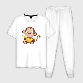 Мужская пижама хлопок с принтом Обезьянка с бананом в Тюмени, 100% хлопок | брюки и футболка прямого кроя, без карманов, на брюках мягкая резинка на поясе и по низу штанин
 | 2016 | год | зима | мартышка | новогодний | новый | обезьяна | обезьянка | подарок | с новым годом