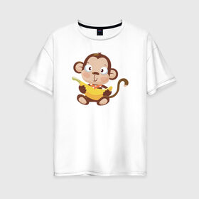 Женская футболка хлопок Oversize с принтом Обезьянка с бананом в Тюмени, 100% хлопок | свободный крой, круглый ворот, спущенный рукав, длина до линии бедер
 | 2016 | год | зима | мартышка | новогодний | новый | обезьяна | обезьянка | подарок | с новым годом
