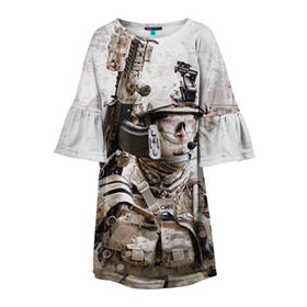 Детское платье 3D с принтом ФСБ Альфа в Тюмени, 100% полиэстер | прямой силуэт, чуть расширенный к низу. Круглая горловина, на рукавах — воланы | Тематика изображения на принте: армия | военный | рф | служба | стрелок | структура