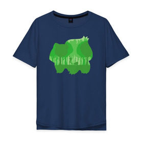 Мужская футболка хлопок Oversize с принтом Зеленый бульбазавр в Тюмени, 100% хлопок | свободный крой, круглый ворот, “спинка” длиннее передней части | покемон