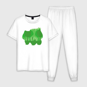 Мужская пижама хлопок с принтом Зеленый бульбазавр в Тюмени, 100% хлопок | брюки и футболка прямого кроя, без карманов, на брюках мягкая резинка на поясе и по низу штанин
 | покемон