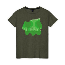 Женская футболка хлопок с принтом Зеленый Покемон бульбазавр в Тюмени, 100% хлопок | прямой крой, круглый вырез горловины, длина до линии бедер, слегка спущенное плечо | покемон