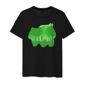Мужская футболка хлопок с принтом Зеленый Покемон бульбазавр в Тюмени, 100% хлопок | прямой крой, круглый вырез горловины, длина до линии бедер, слегка спущенное плечо. | покемон