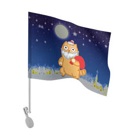 Флаг для автомобиля с принтом Новогодний кот в Тюмени, 100% полиэстер | Размер: 30*21 см | Тематика изображения на принте: дед мороз | кот | новый год | персик | с новым годом | смайл