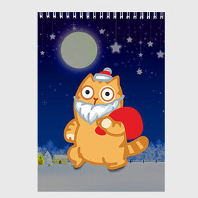 Скетчбук с принтом Новогодний кот в Тюмени, 100% бумага
 | 48 листов, плотность листов — 100 г/м2, плотность картонной обложки — 250 г/м2. Листы скреплены сверху удобной пружинной спиралью | Тематика изображения на принте: дед мороз | кот | новый год | персик | с новым годом | смайл