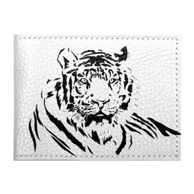 Обложка для студенческого билета с принтом Тигр в Тюмени, натуральная кожа | Размер: 11*8 см; Печать на всей внешней стороне | взгляд | тигр | трафарет | хищник