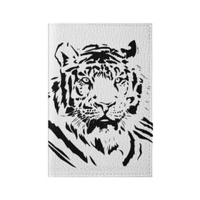Обложка для паспорта матовая кожа с принтом Тигр в Тюмени, натуральная матовая кожа | размер 19,3 х 13,7 см; прозрачные пластиковые крепления | взгляд | тигр | трафарет | хищник