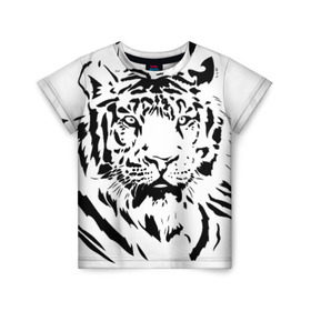 Детская футболка 3D с принтом Тигр в Тюмени, 100% гипоаллергенный полиэфир | прямой крой, круглый вырез горловины, длина до линии бедер, чуть спущенное плечо, ткань немного тянется | Тематика изображения на принте: взгляд | тигр | трафарет | хищник