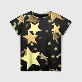 Детская футболка 3D с принтом Золотые звезды в Тюмени, 100% гипоаллергенный полиэфир | прямой крой, круглый вырез горловины, длина до линии бедер, чуть спущенное плечо, ткань немного тянется | золотые звезды | орнамент | праздник